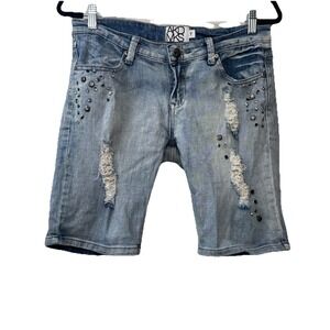 Akademiks Shorts Juniors, Size 7 Distressed Bermuda Length Embellished‎ Pockets